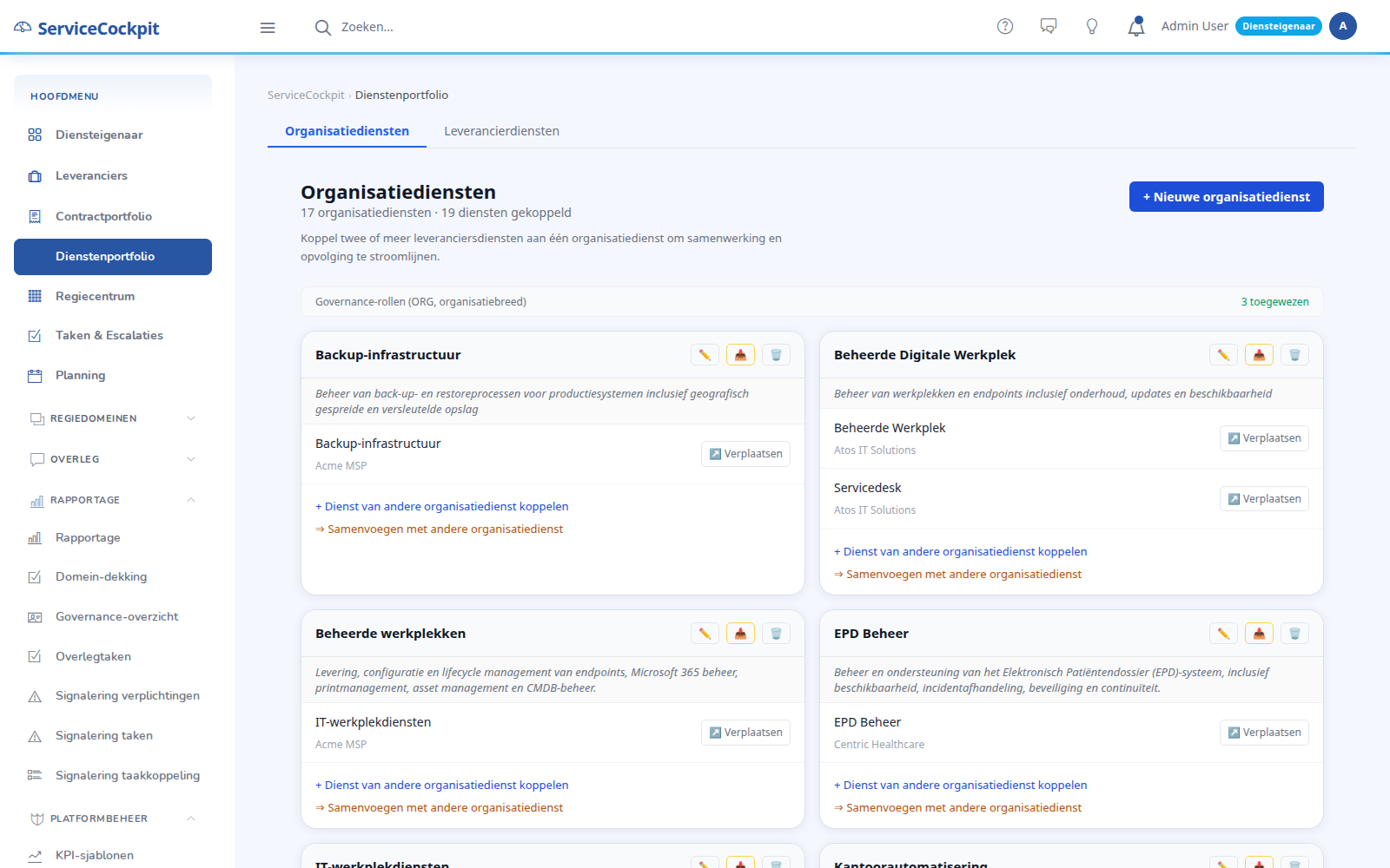 Dienstenportfolio in ServiceCockpit
